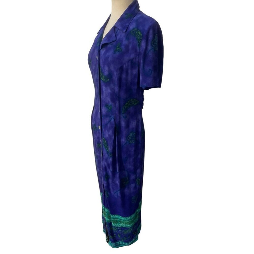 S.L. Fashions Petites Button Up Maxi Dress Size 10P Green Floral Sleeveless - Picture 3 of 5